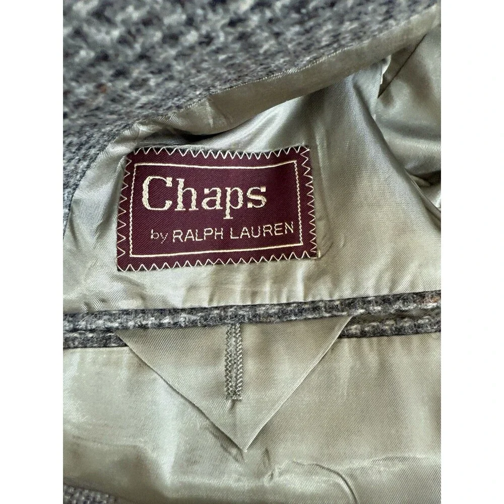 Vtg 70s ~38R Ralph Lauren Chaps Grey Tweed Blazer Leather Buttons Two Button